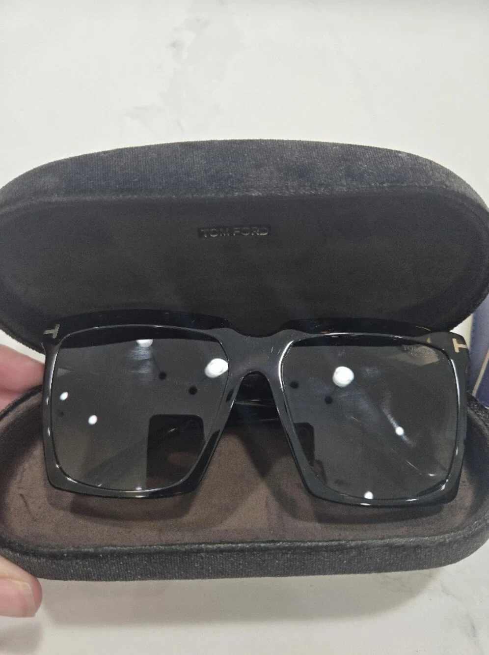 Tom Ford Black Oversized Square Sunglasses with Gold T Detail